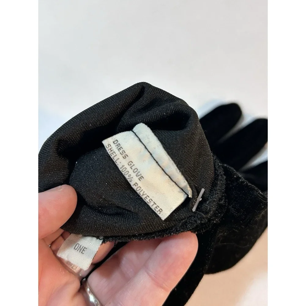 Vintage Black Velvet Gloves – Floral Embroidery Whimsygoth Victorian Cosplay